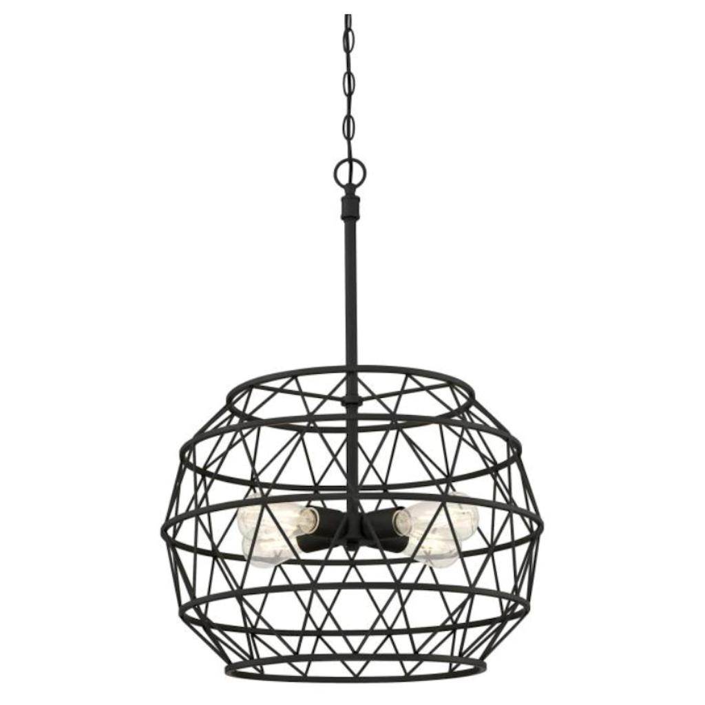 4 Light Matte Black Cage Chandelier Light Fixture 1
