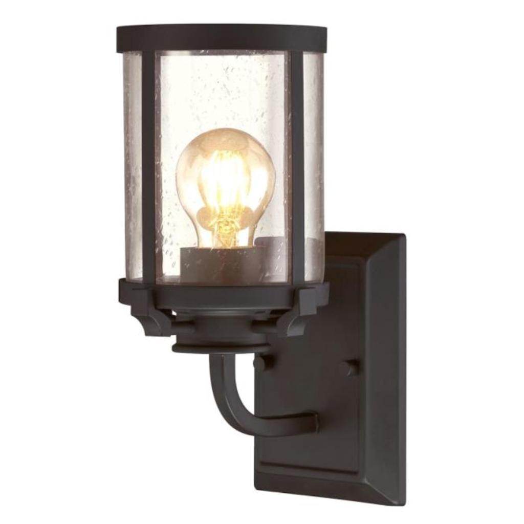 1 Light Oil Rubbed Bronze with Clear Seeded Glass Wall Light Fixture 1