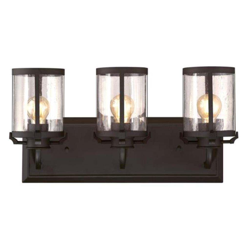 3 Light Oil Rubbed Bronze with Clear Seeded Glass Wall Light Fixture 1