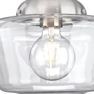 9" 1 Light Brushed Nickel Clear Glass Semi-Flush Light Fixture 2