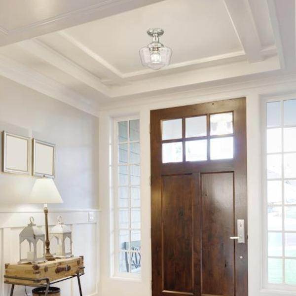 9" 1 Light Brushed Nickel Clear Glass Semi-Flush Light Fixture 3