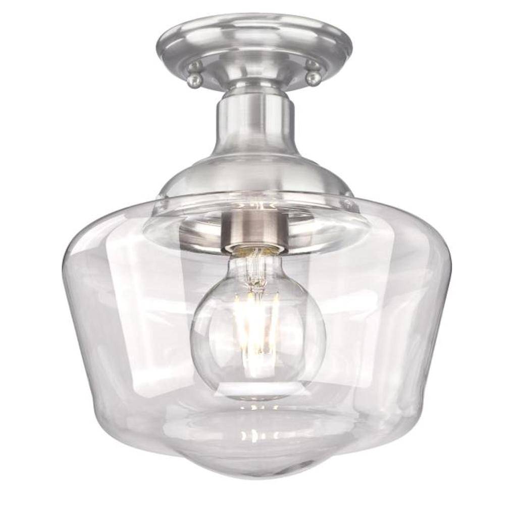 9" 1 Light Brushed Nickel Clear Glass Semi-Flush Light Fixture 1