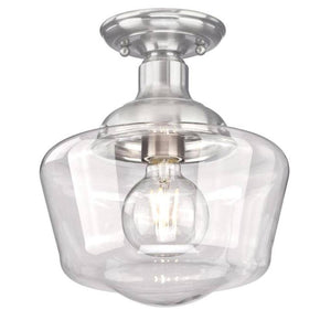 9" 1 Light Brushed Nickel Clear Glass Semi-Flush Light Fixture 1