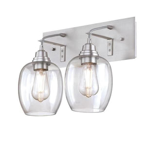 2 Light Brushed Aluminum Clear Glass Shades Wall Light Fixture 2