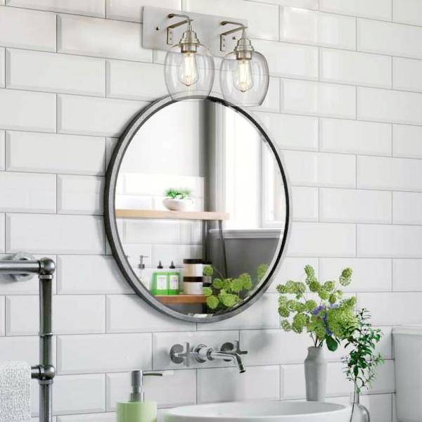 2 Light Brushed Aluminum Clear Glass Shades Wall Light Fixture 3