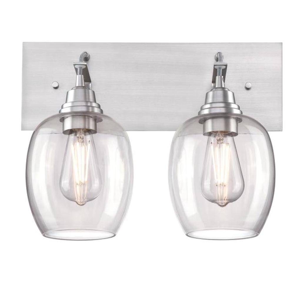 2 Light Brushed Aluminum Clear Glass Shades Wall Light Fixture 1