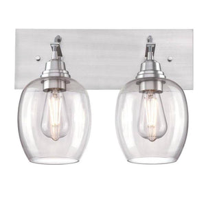 2 Light Brushed Aluminum Clear Glass Shades Wall Light Fixture 1