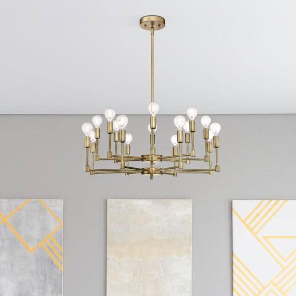 16 Light Brushed Brass Chandelier Light Fixture 3