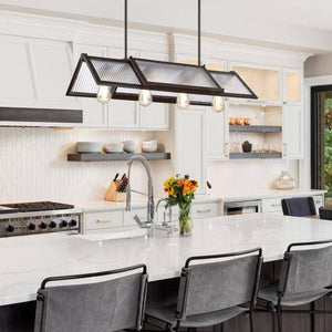 4 Light Oil Rubbed Bronze Clear Ribbed Glass Chandelier Light Fixture 5