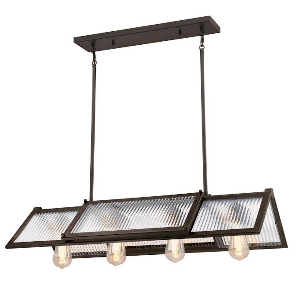 4 Light Oil Rubbed Bronze Clear Ribbed Glass Chandelier Light Fixture 1