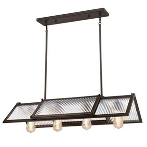 4 Light Oil Rubbed Bronze Clear Ribbed Glass Chandelier Light Fixture 1