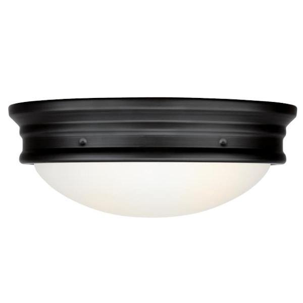 2 Light Matte Black with Frosted Glass Flush Ceiling Light Fixture 2