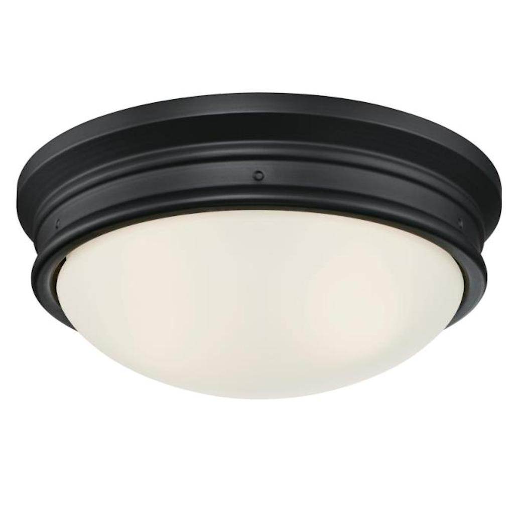 2 Light Matte Black with Frosted Glass Flush Ceiling Light Fixture 1