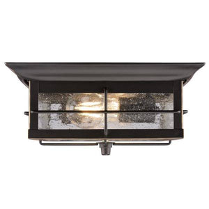 2 Light 11" Square Flush Textured Black with Frosted Seed Glass Wall Light Fixture 2