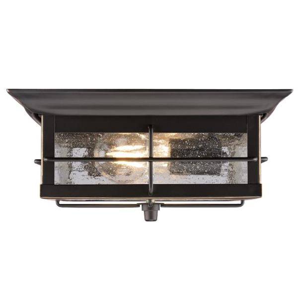 2 Light 11" Square Flush Textured Black with Frosted Seed Glass Wall Light Fixture 2
