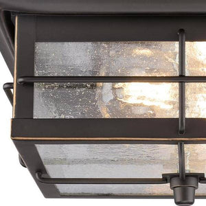 2 Light 11" Square Flush Textured Black with Frosted Seed Glass Wall Light Fixture 3
