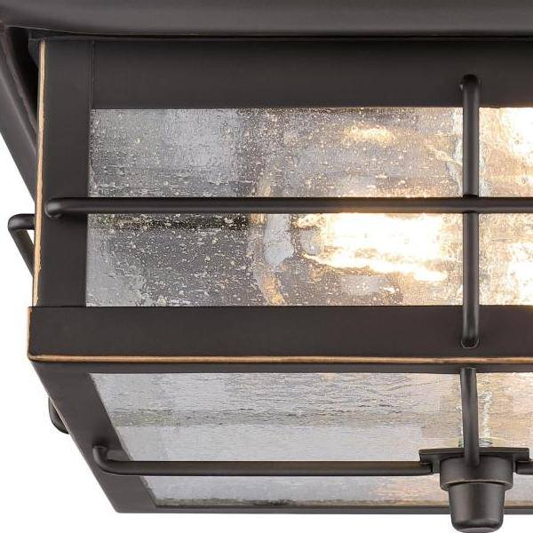 2 Light 11" Square Flush Textured Black with Frosted Seed Glass Wall Light Fixture 3