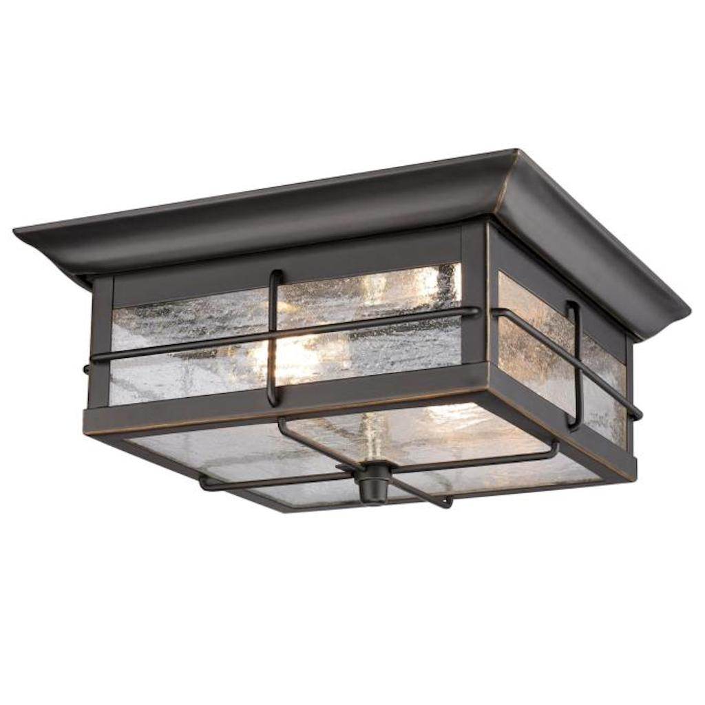 2 Light 11" Square Flush Textured Black with Frosted Seed Glass Wall Light Fixture 1