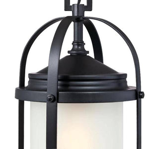 1 Light 17" Matte Black Frosted Glass Outdoor Pendant Fixture 2