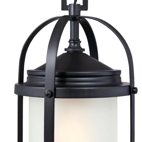 1 Light 17" Matte Black Frosted Glass Outdoor Pendant Fixture 2