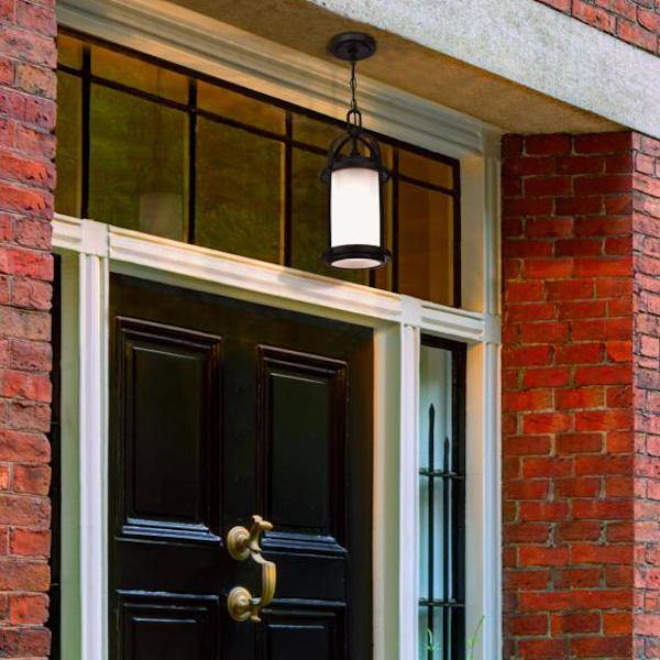 1 Light 17" Matte Black Frosted Glass Outdoor Pendant Fixture 3