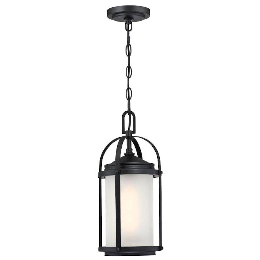 1 Light 17" Matte Black Frosted Glass Outdoor Pendant Fixture 1
