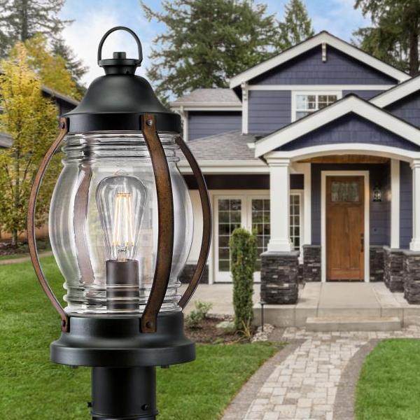 1 Light Black and Barnwood Outdoor Post Top Fixture 4