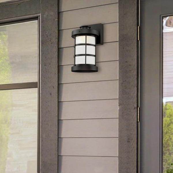 1 Light 13 watt Matte Black Frosted Glass Shade 2700K Warm White Dimmable LED 5