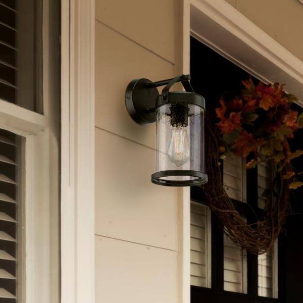 1 Light Textured Black Finish with Frosted Glass Outdoor Fixture 4