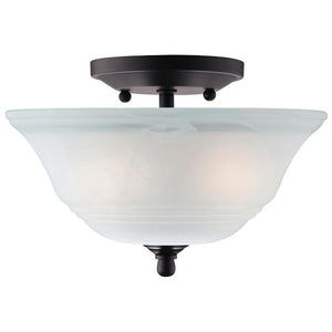 2 Light (Medium Screw Base) 10.2" Wensley Semi Flush Oil Rubbed Bronze Finish with White Alabaster Glass Ceiling Light Fixture 1