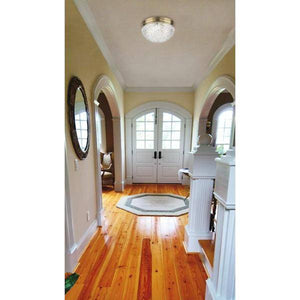 2 Light 9" Round Antique Brass Clear Faceted Glass Shade Ceiling Light Fixture 2