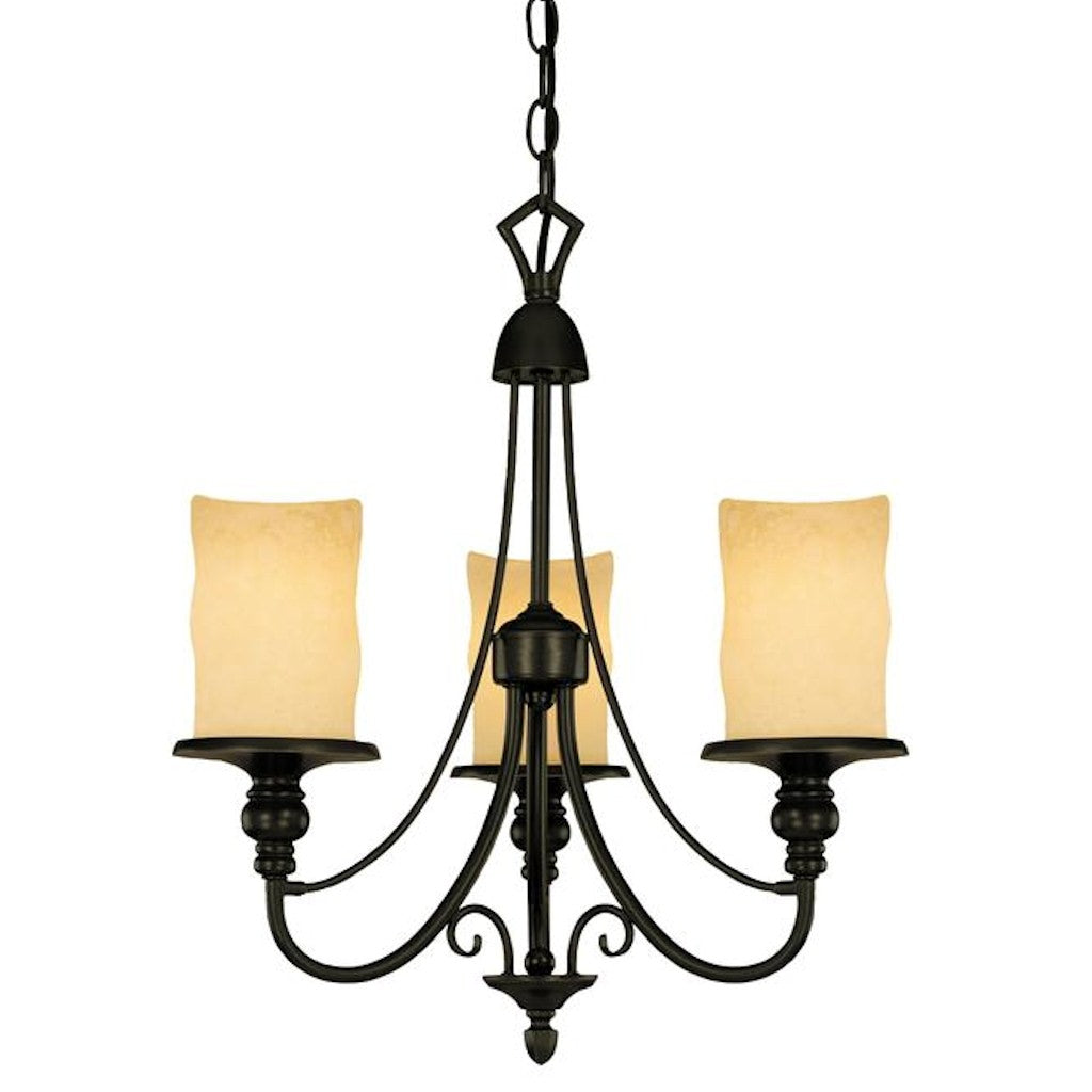 3 Light (Medium Screw Base) 19" Burnished Bronze Patina Finish with Burnt Scavo Glass Chandelier Light Fixture 1
