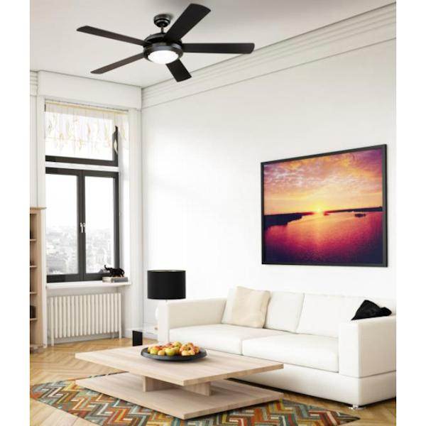 52" Matte Black 5 Reversible Blades Indoor LED Ceiling Fan 5
