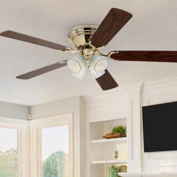 52" Polished Brass Indoor Reversible 5 Blade LED Ceiling Fan 6
