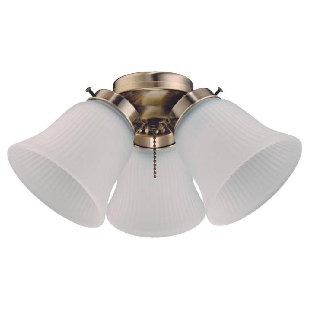 3 Light Antique Brass Fitter Glass Shade LED Ceiling Fan Light Kit 1