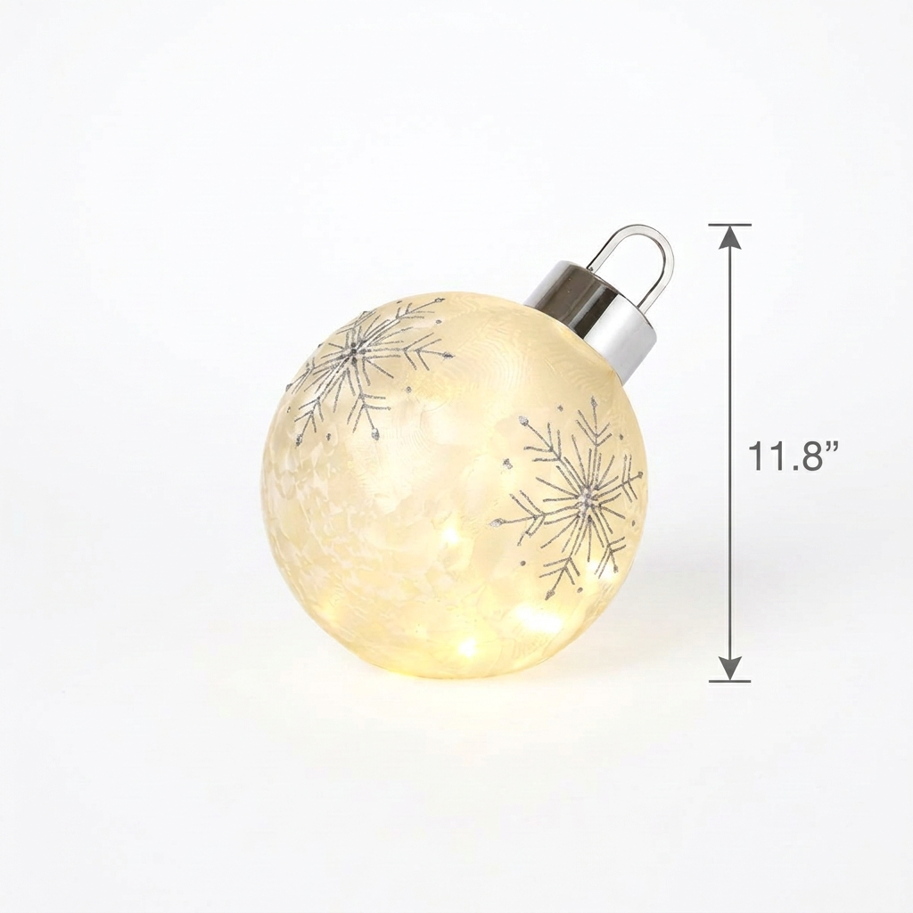 Ornament with an 11.8-inch height dimension on the right